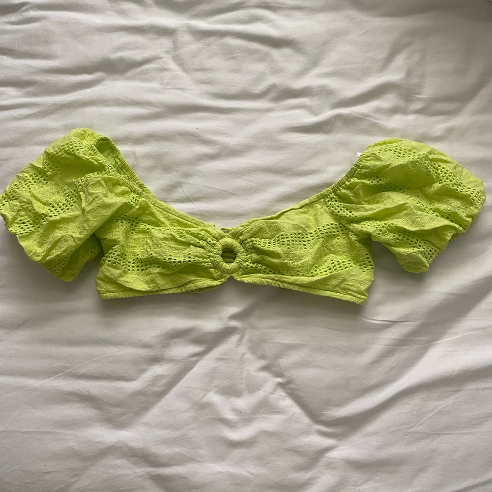 Green summer crop top with detailed fabric